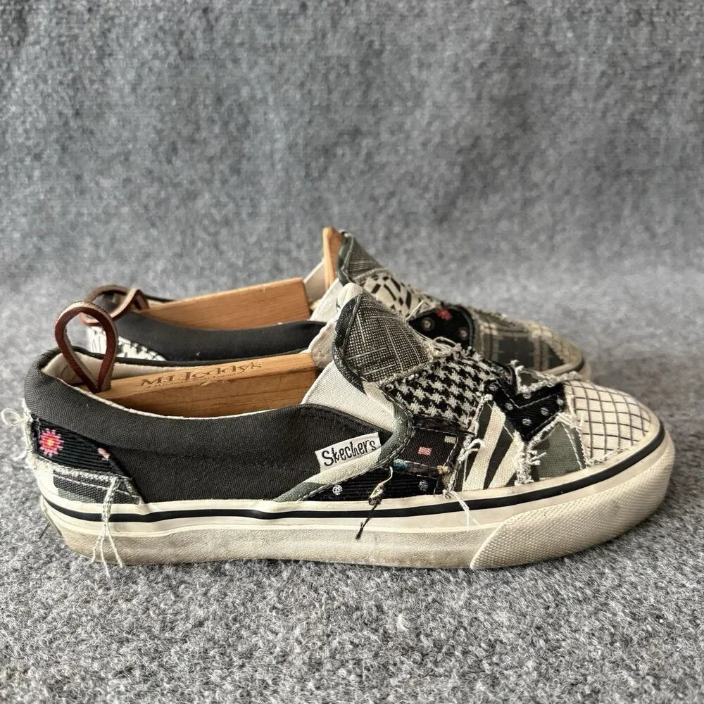VTG Skechers Cali Slip On Patchwork Canvas Shoes Women’s Black Gray Sneakers 8.5